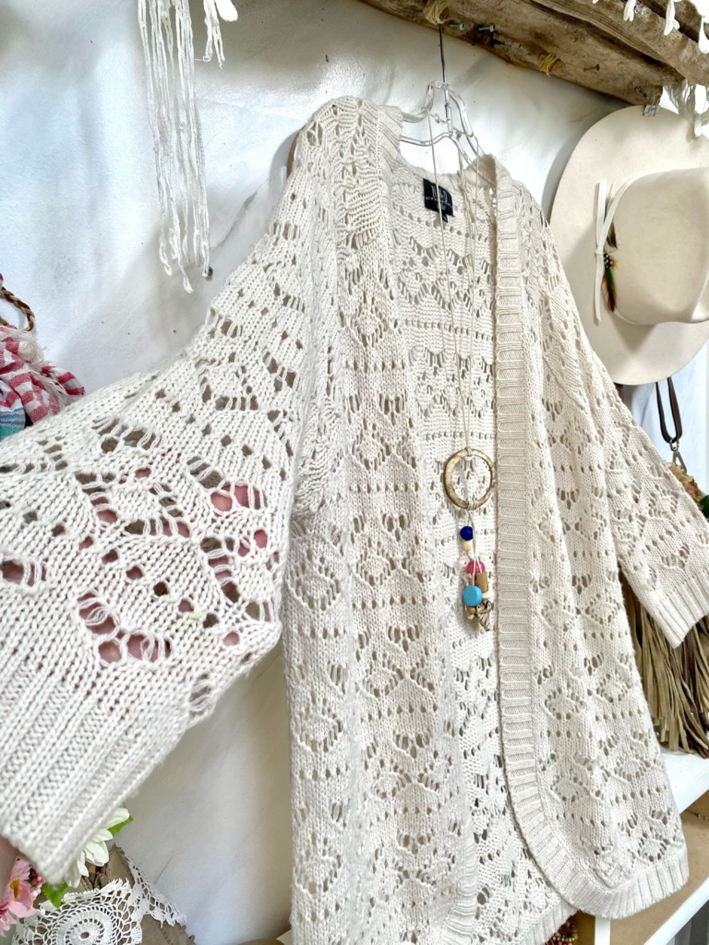 Open-Knit Cream Women's Cardigan Sweater